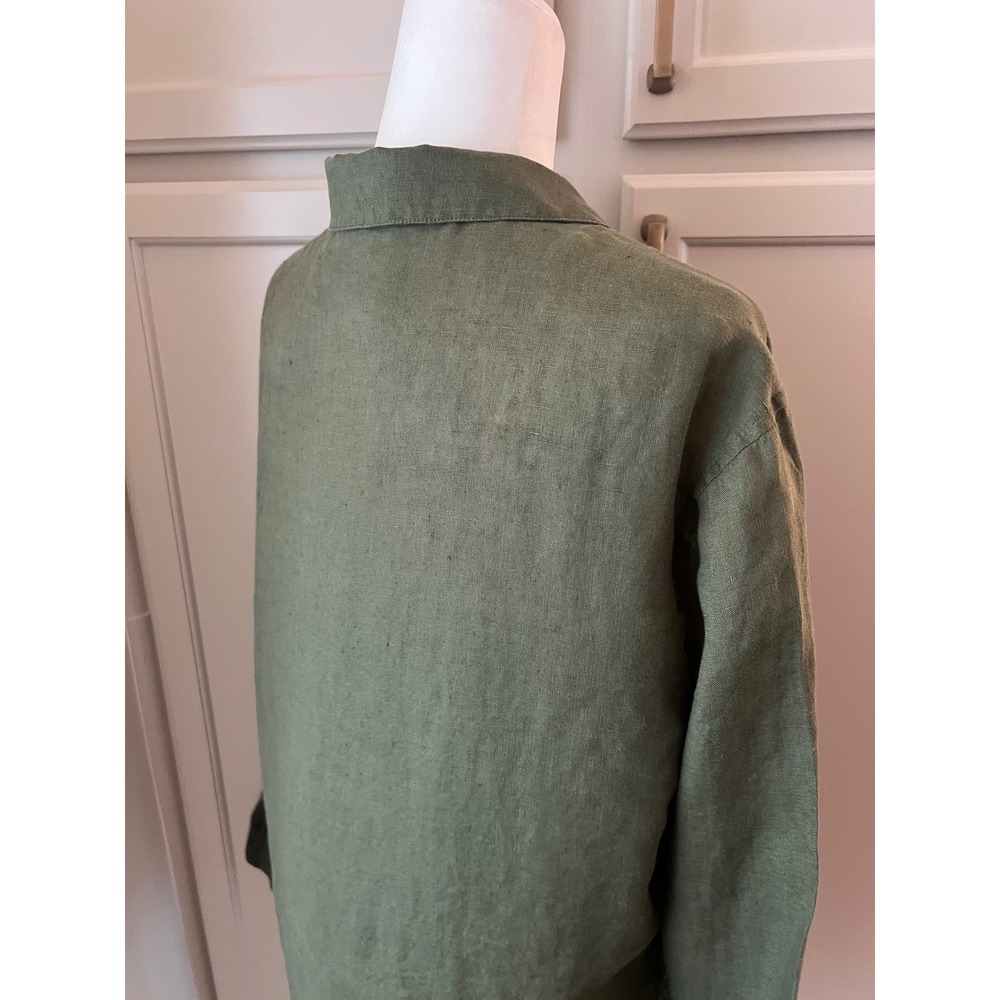 Equipment Olive Green 100% Linen Button Down Utility Shirt Medium - Picture 6 of 9